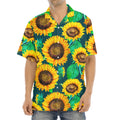 Green Watercolor Sunflower Pattern Print Aloha Shirt