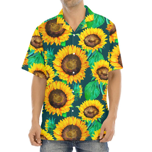Green Watercolor Sunflower Pattern Print Aloha Shirt