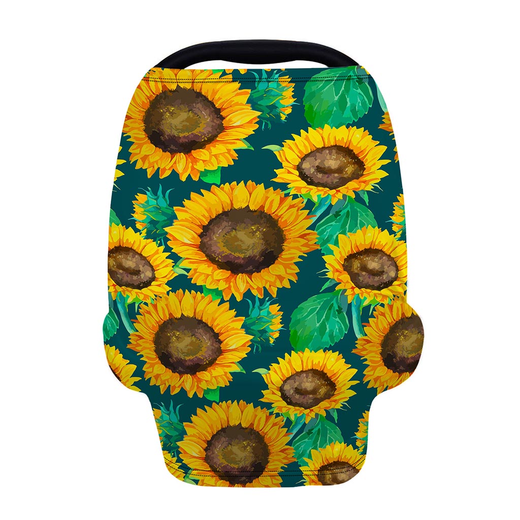 Green Watercolor Sunflower Pattern Print Baby Seat Cover