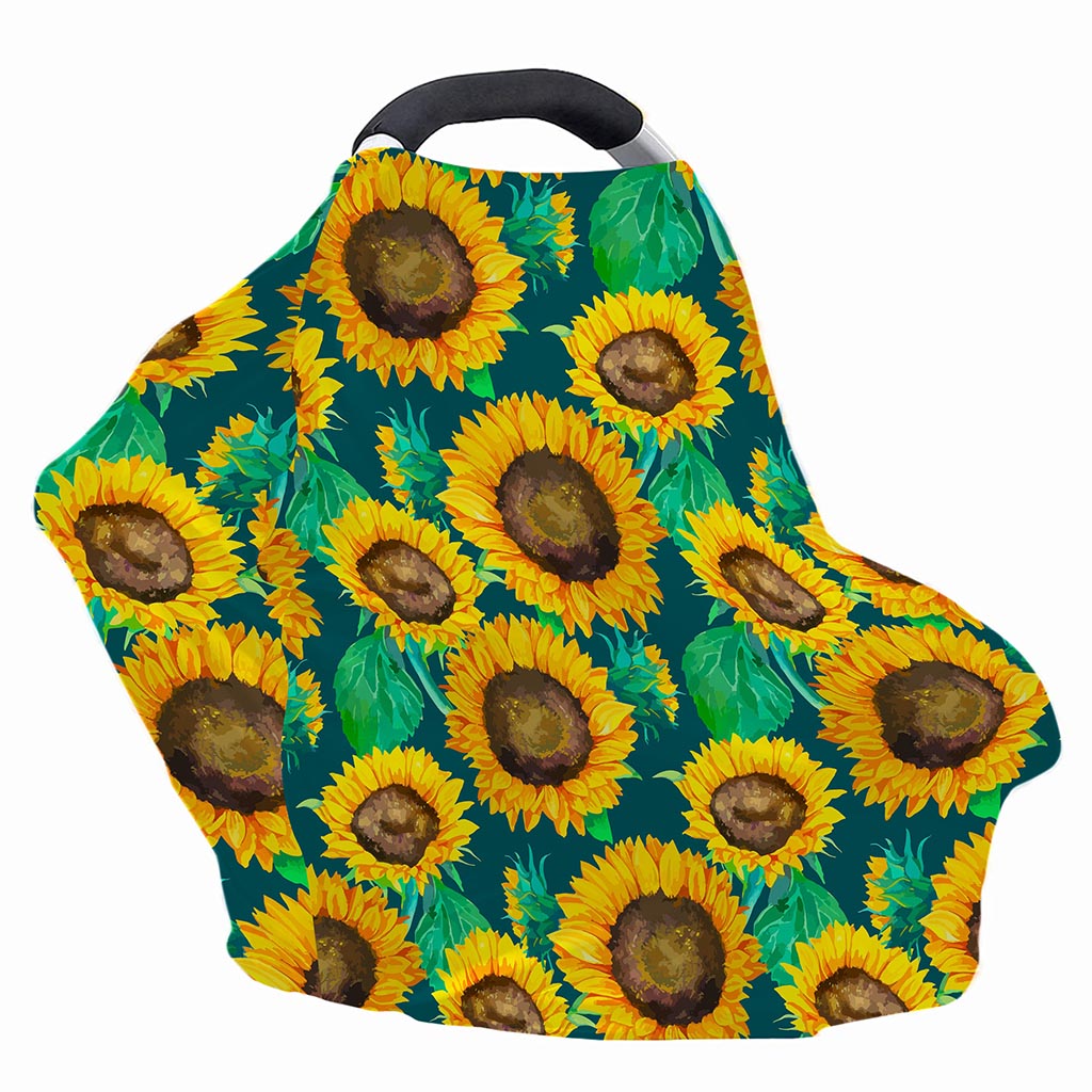 Green Watercolor Sunflower Pattern Print Baby Seat Cover