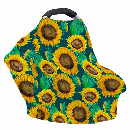 Green Watercolor Sunflower Pattern Print Baby Seat Cover