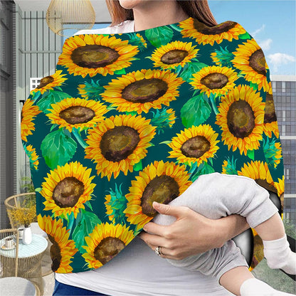 Green Watercolor Sunflower Pattern Print Baby Seat Cover