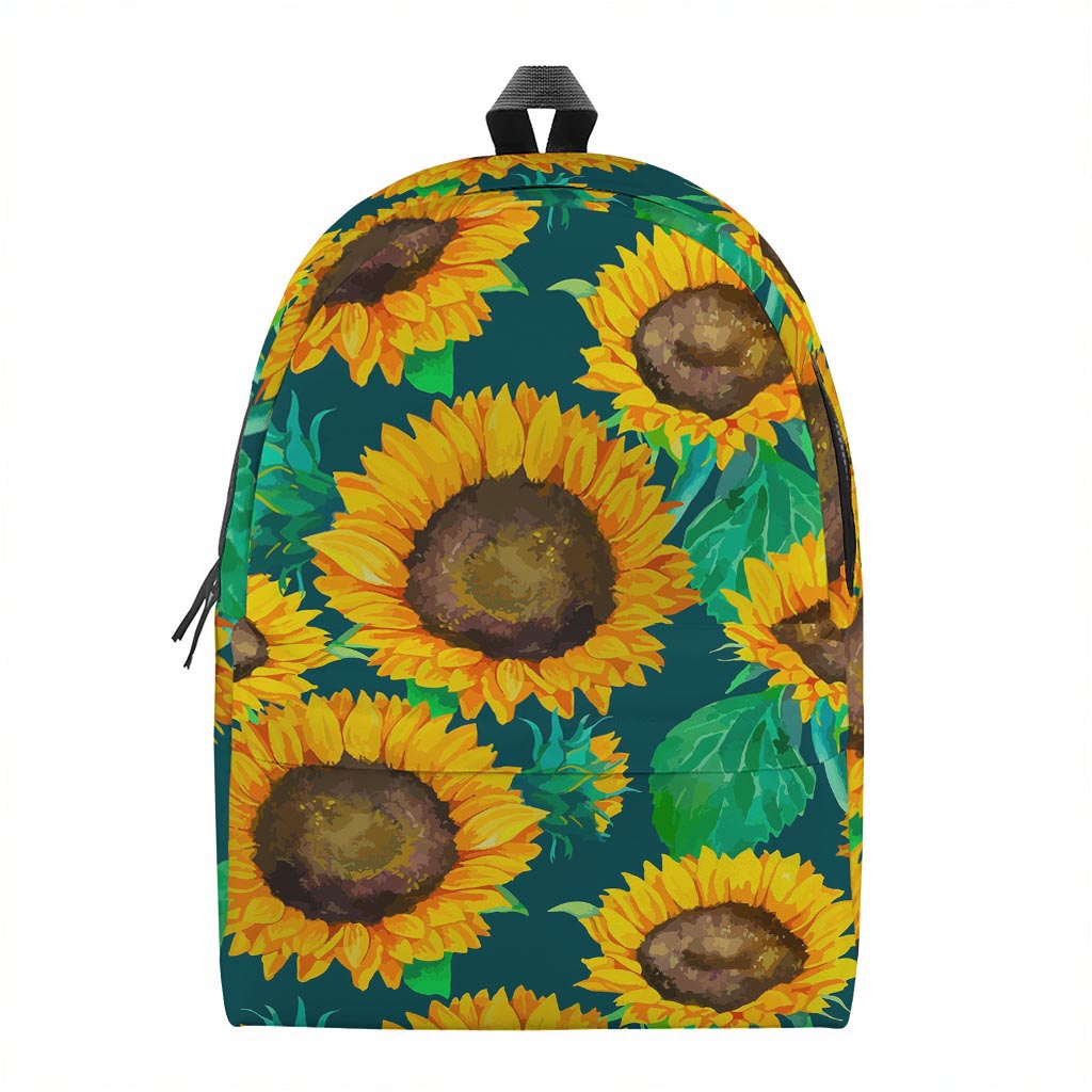Green Watercolor Sunflower Pattern Print Backpack