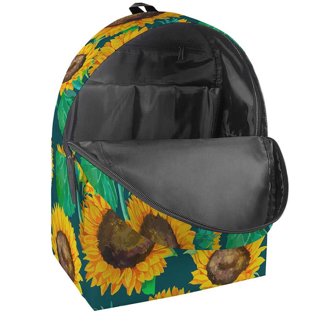 Green Watercolor Sunflower Pattern Print Backpack