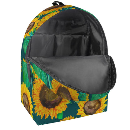 Green Watercolor Sunflower Pattern Print Backpack