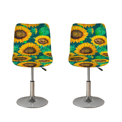 Green Watercolor Sunflower Pattern Print Bar Stool Covers