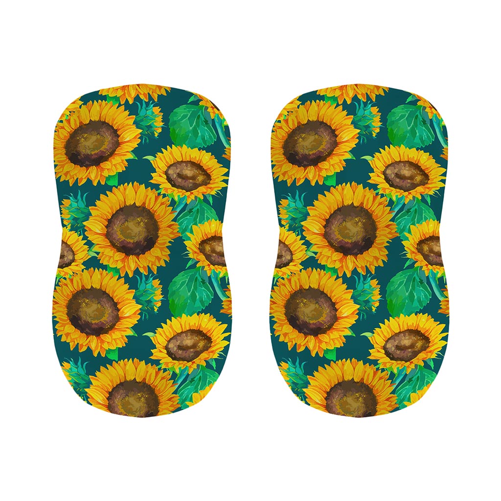 Green Watercolor Sunflower Pattern Print Bar Stool Covers