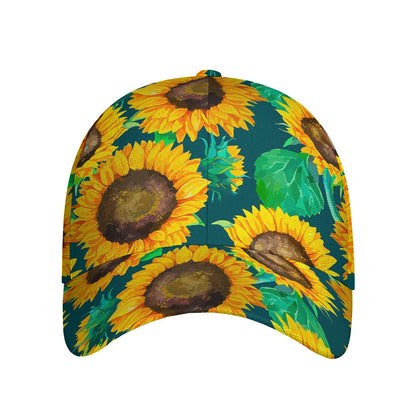 Green Watercolor Sunflower Pattern Print Baseball Cap