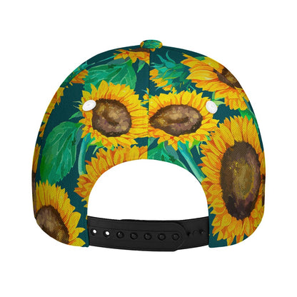 Green Watercolor Sunflower Pattern Print Baseball Cap