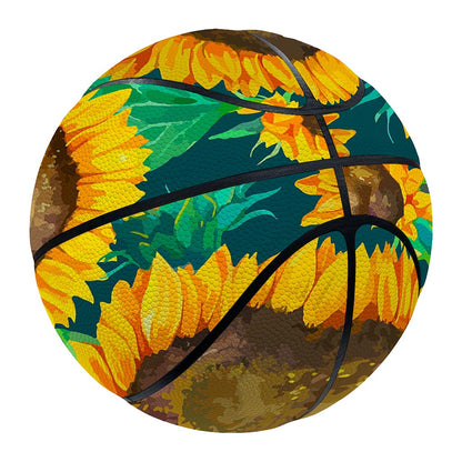 Green Watercolor Sunflower Pattern Print Basketball