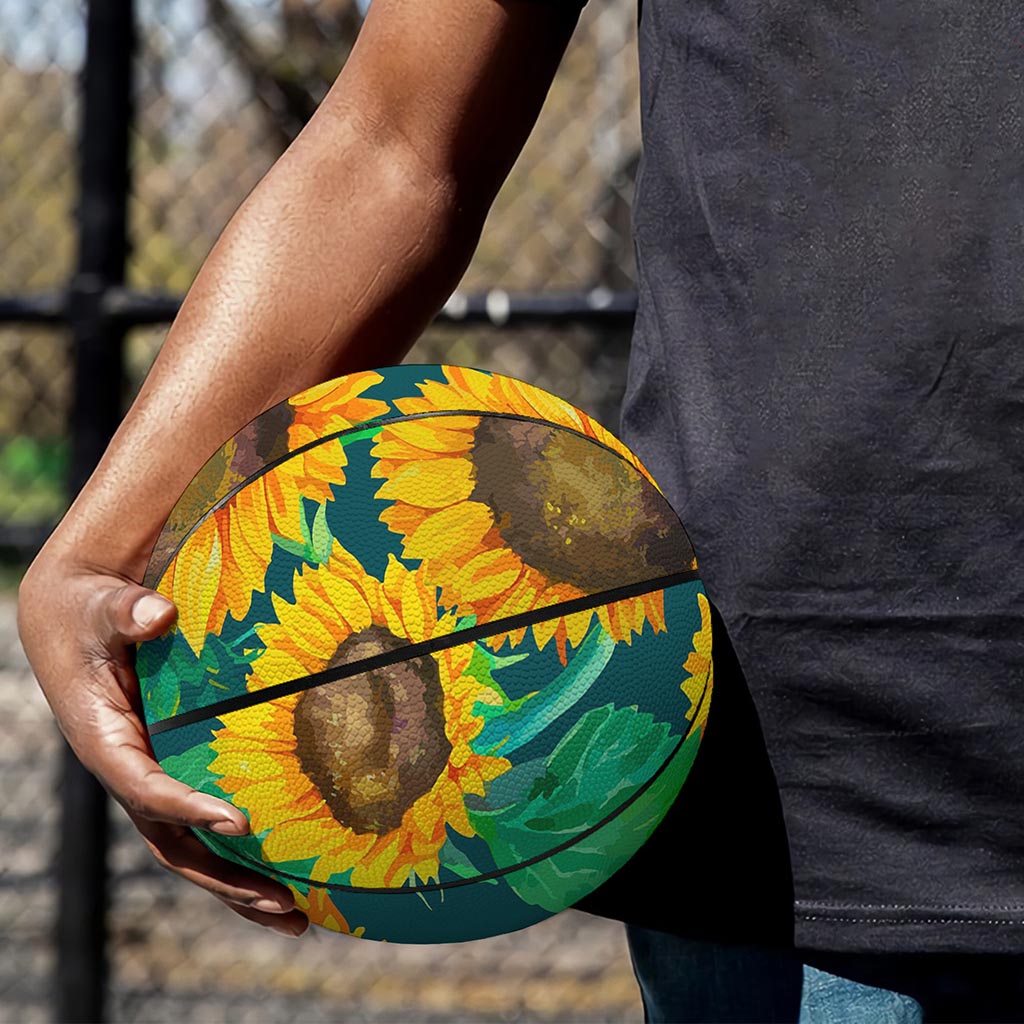 Green Watercolor Sunflower Pattern Print Basketball