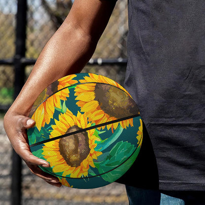 Green Watercolor Sunflower Pattern Print Basketball