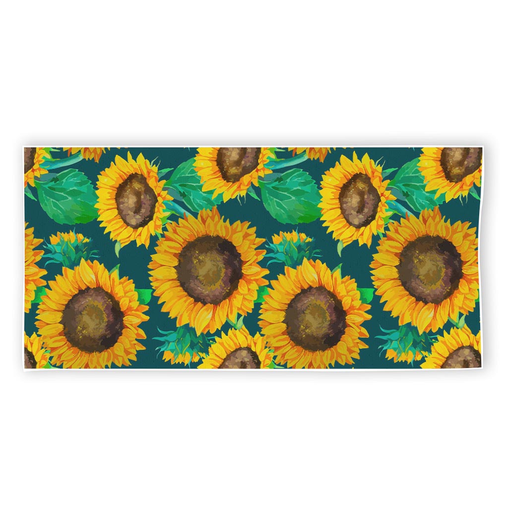 Green Watercolor Sunflower Pattern Print Beach Towel