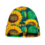 Green Watercolor Sunflower Pattern Print Beanie