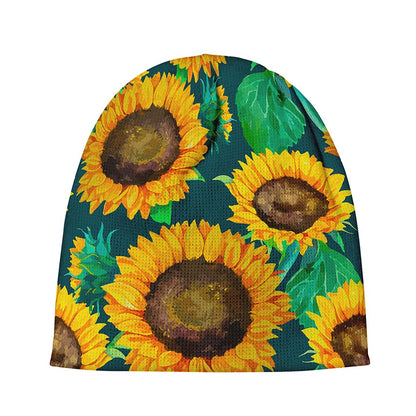 Green Watercolor Sunflower Pattern Print Beanie
