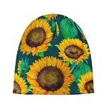 Green Watercolor Sunflower Pattern Print Beanie