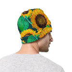 Green Watercolor Sunflower Pattern Print Beanie