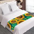 Green Watercolor Sunflower Pattern Print Bed Runner
