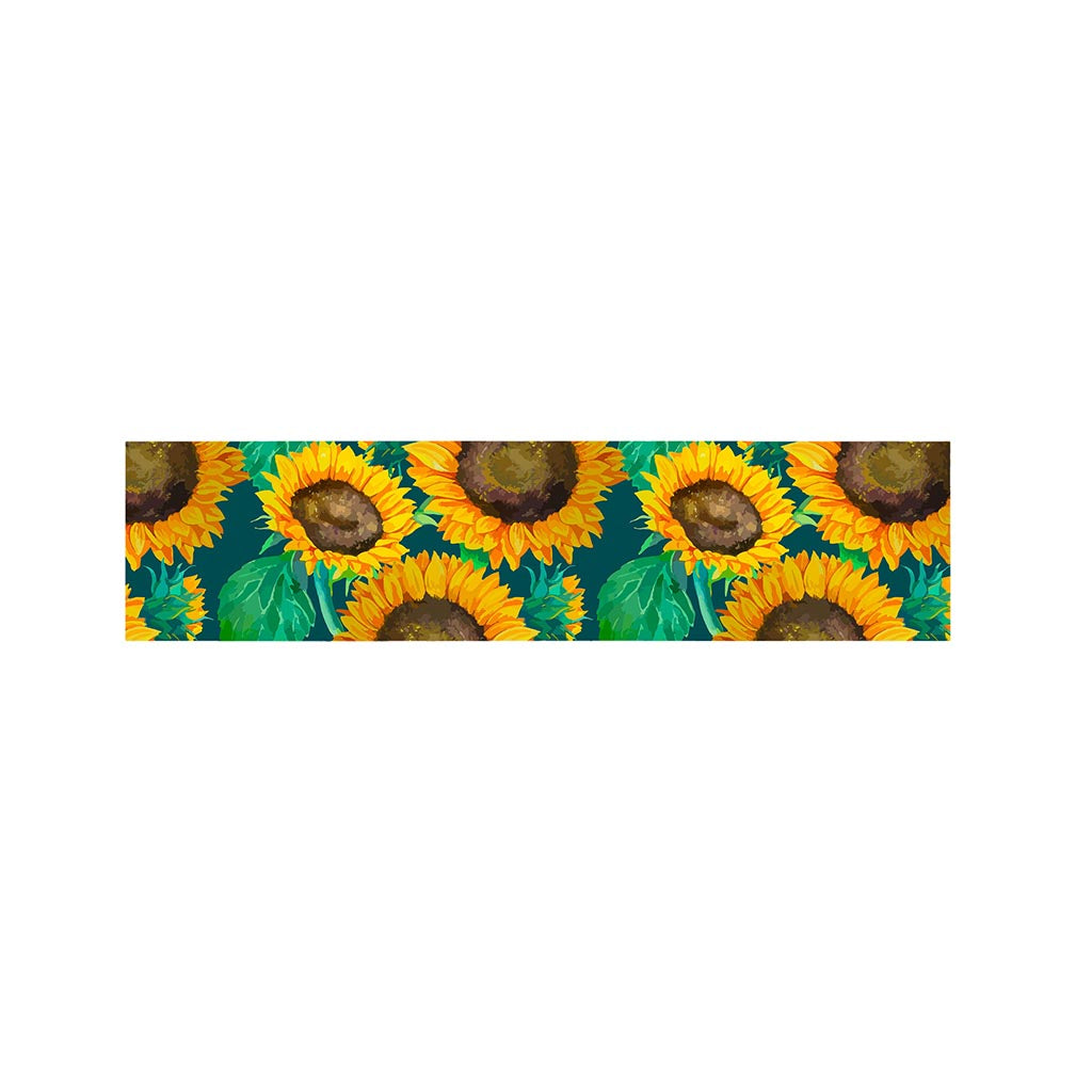 Green Watercolor Sunflower Pattern Print Bed Runner
