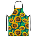 Green Watercolor Sunflower Pattern Print Bib Apron With Pocket