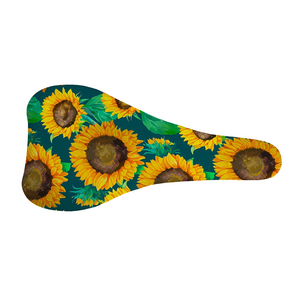 Green Watercolor Sunflower Pattern Print Bicycle Seat Cover