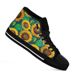 Green Watercolor Sunflower Pattern Print Black High Top Sneakers