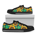 Green Watercolor Sunflower Pattern Print Black Low Top Sneakers