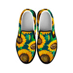Green Watercolor Sunflower Pattern Print Black Slip On Sneakers