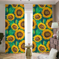 Green Watercolor Sunflower Pattern Print Dimout Pencil Pleat Curtains