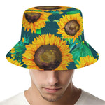 Green Watercolor Sunflower Pattern Print Bucket Hat