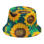 Green Watercolor Sunflower Pattern Print Bucket Hat