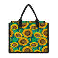 Green Watercolor Sunflower Pattern Print Canvas Tote Bag