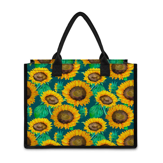 Green Watercolor Sunflower Pattern Print Canvas Tote Bag