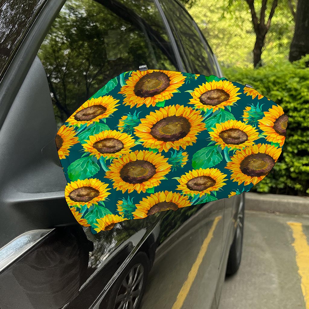 Green Watercolor Sunflower Pattern Print Car Side Mirror Covers