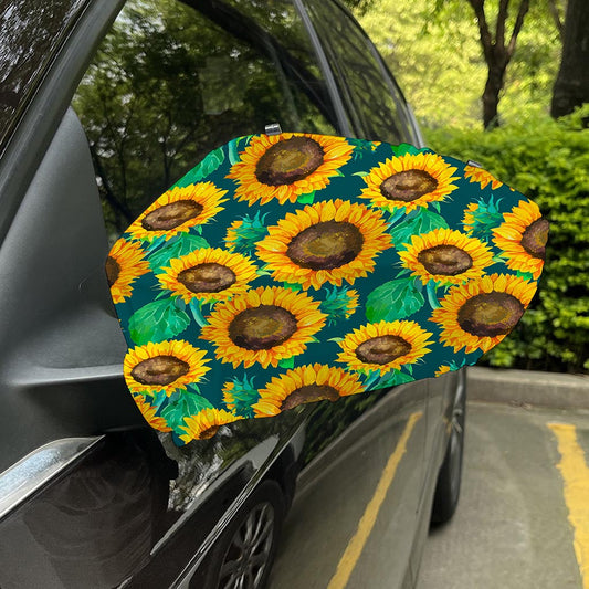 Green Watercolor Sunflower Pattern Print Car Side Mirror Covers
