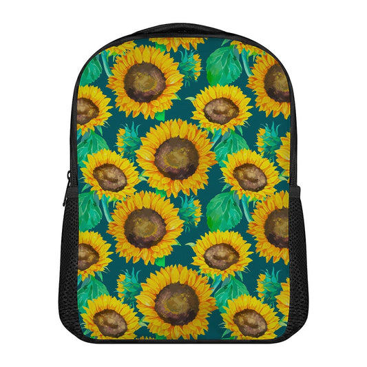 Green Watercolor Sunflower Pattern Print Casual Backpack