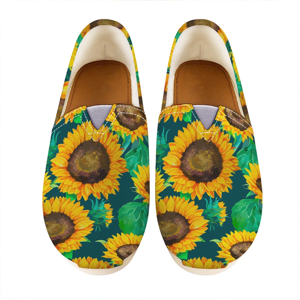 Green Watercolor Sunflower Pattern Print Casual Shoes