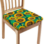 Green Watercolor Sunflower Pattern Print Chair Cushion Cover