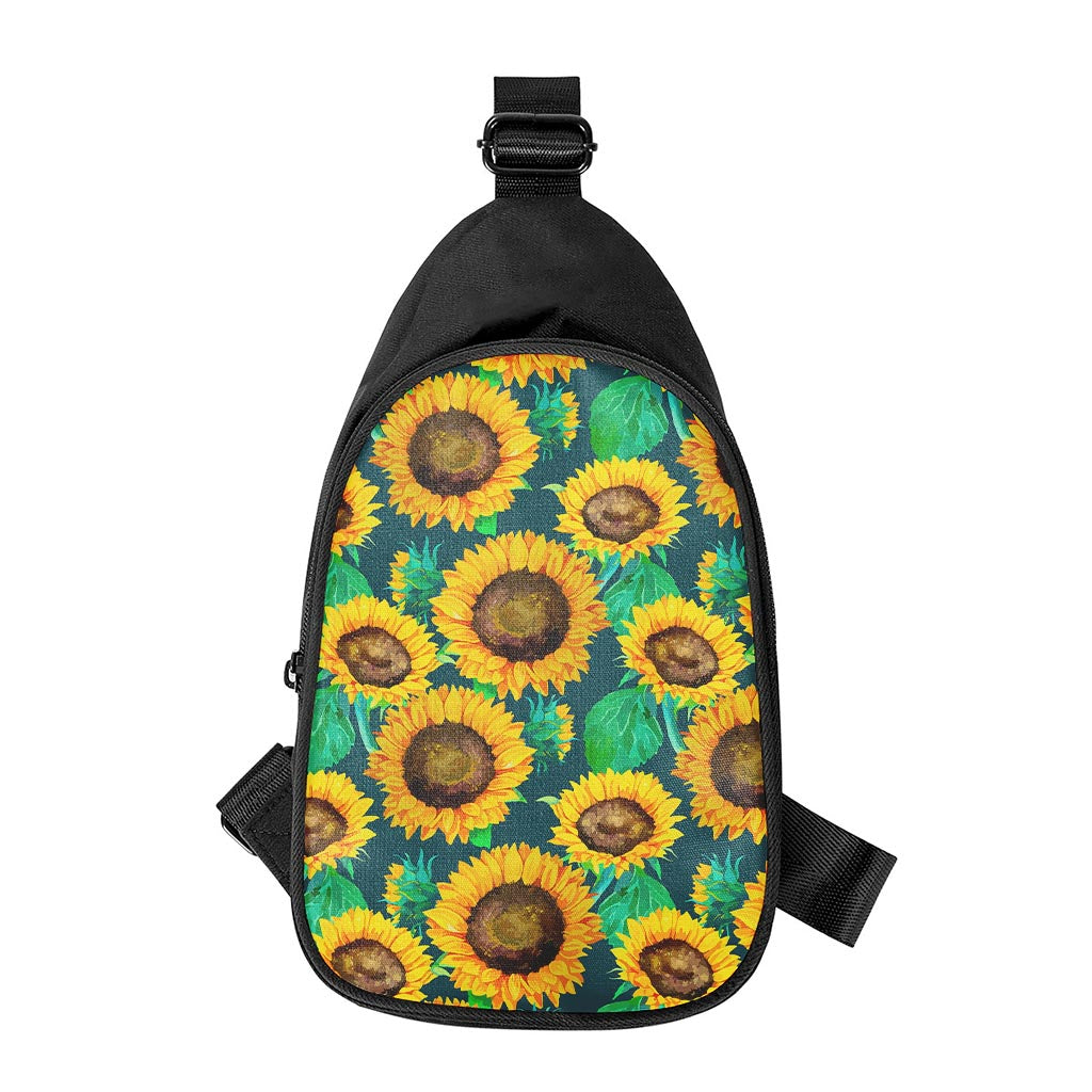 Green Watercolor Sunflower Pattern Print Chest Bag