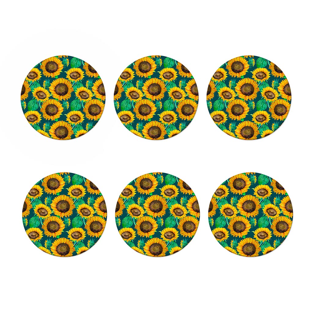 Green Watercolor Sunflower Pattern Print Coaster Set