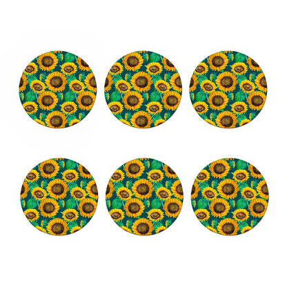 Green Watercolor Sunflower Pattern Print Coaster Set
