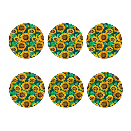 Green Watercolor Sunflower Pattern Print Coaster Set