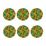 Green Watercolor Sunflower Pattern Print Coaster Set