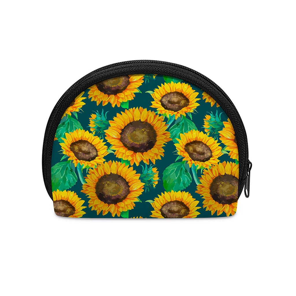 Green Watercolor Sunflower Pattern Print Coin Purse