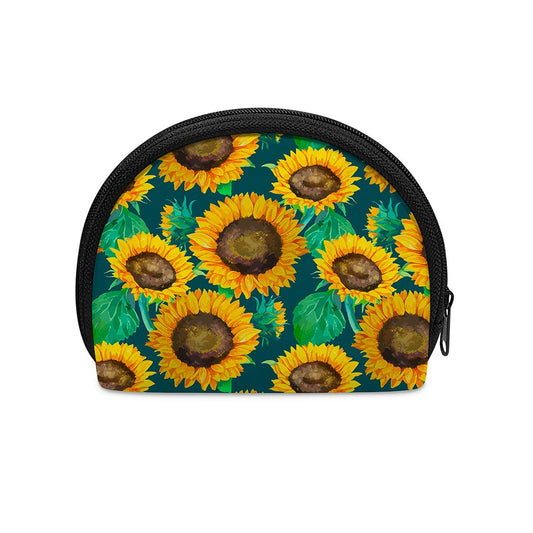 Green Watercolor Sunflower Pattern Print Coin Purse