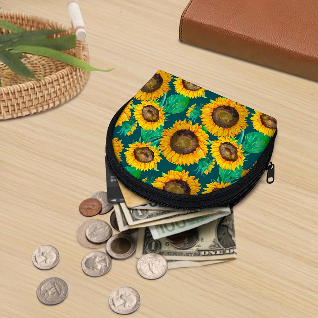 Green Watercolor Sunflower Pattern Print Coin Purse