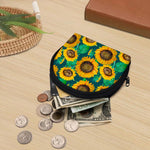 Green Watercolor Sunflower Pattern Print Coin Purse