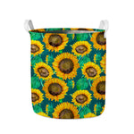 Green Watercolor Sunflower Pattern Print Collapsible Laundry Basket