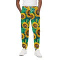 Green Watercolor Sunflower Pattern Print Cotton Sweatpants