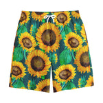 Green Watercolor Sunflower Pattern Print Cotton Shorts